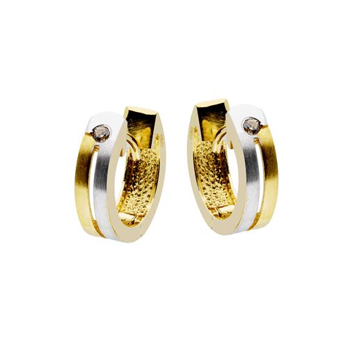 Bicolor matte gouden klapcreolen 2 baans met zirconia