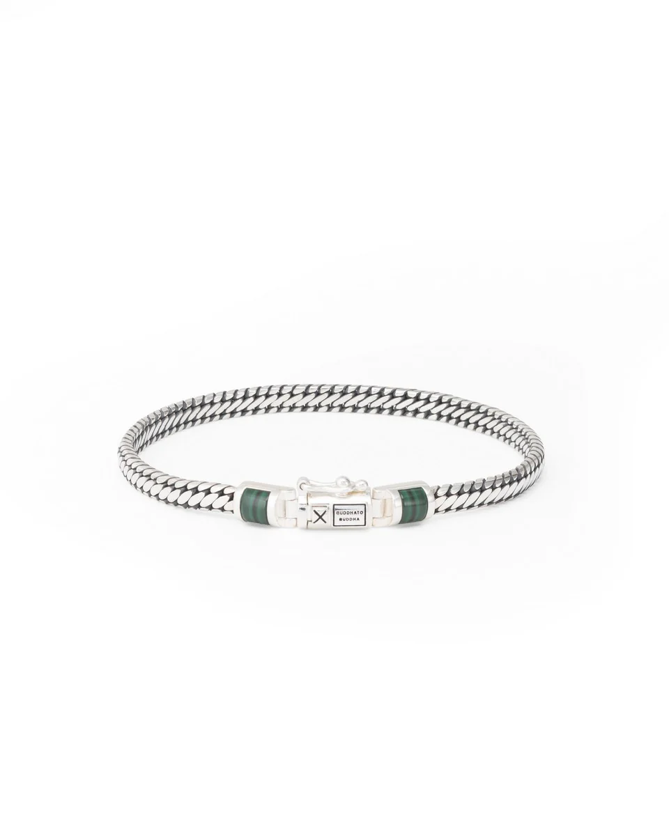 Ben Mini Gemstone Bracelet Silver Malachite