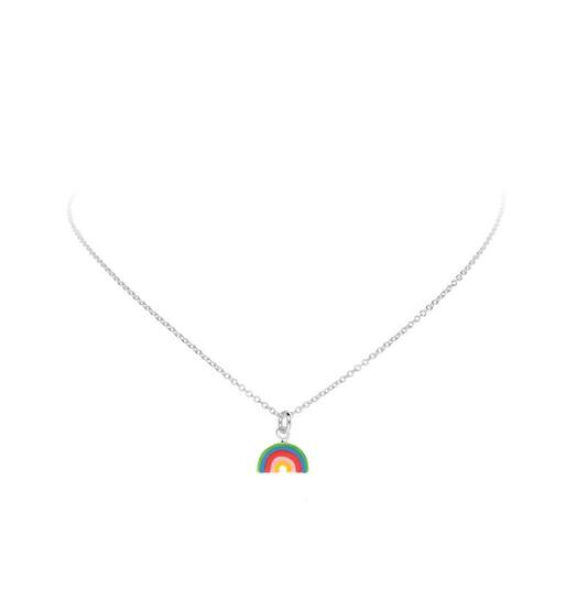 Zilveren kindercollier met regenboog lengte 38cm.