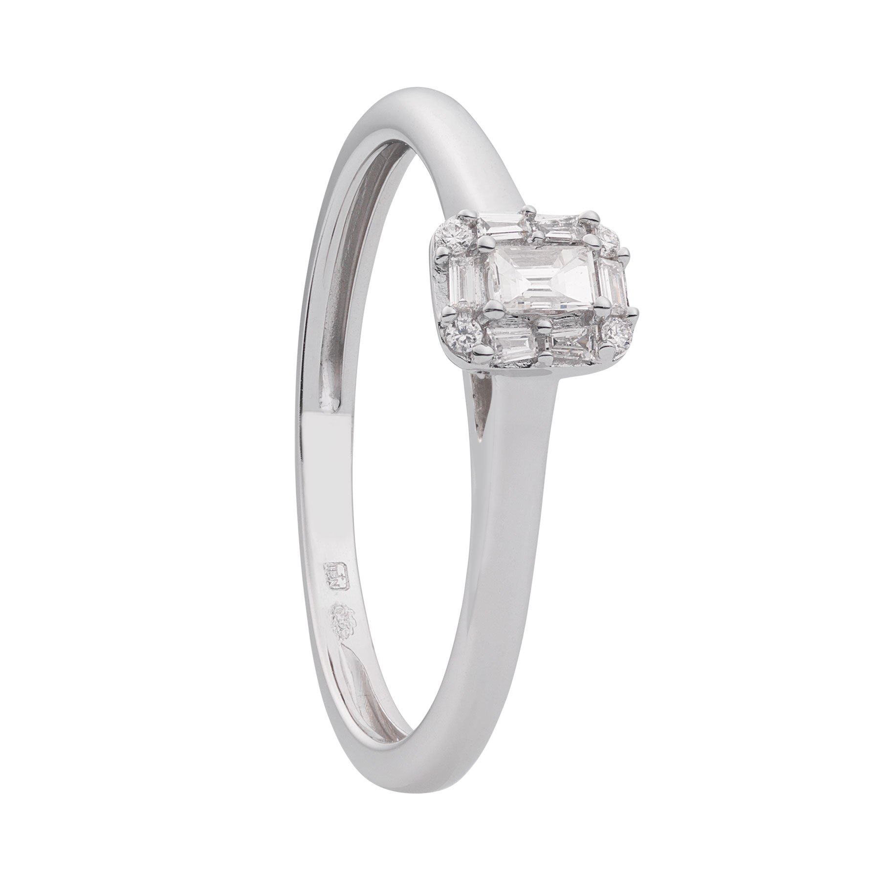 Eclat IDN witgouden ring met baguette diamant 0.10ct g-si