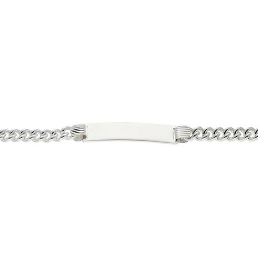 zilveren plaatarmband met gourmetschakels en plaatje van 5.5mm., lengte 19cm.