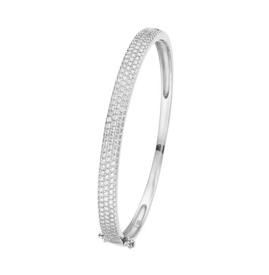 Zilveren bangle/klemarmband met pavé zirconia's, doorsnede 60mm.