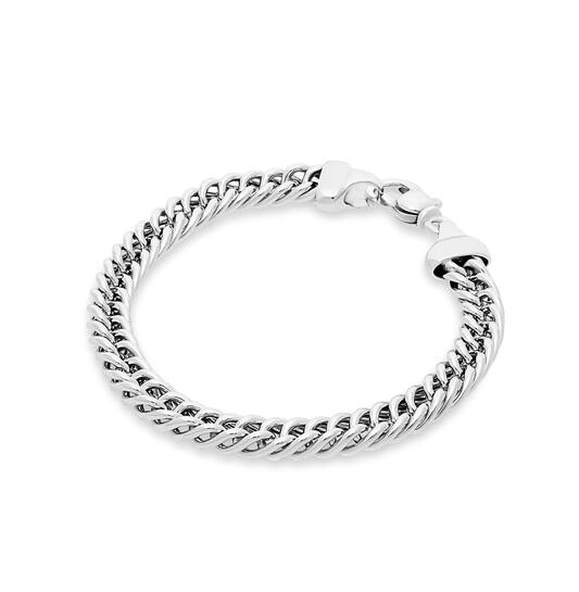 Zilveren gerodineerde armband van grote gourmetschakels met sierslot
