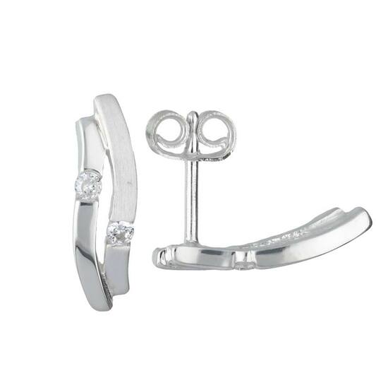 Zilveren oorstekers mat/glanzend met 2 zirconia's