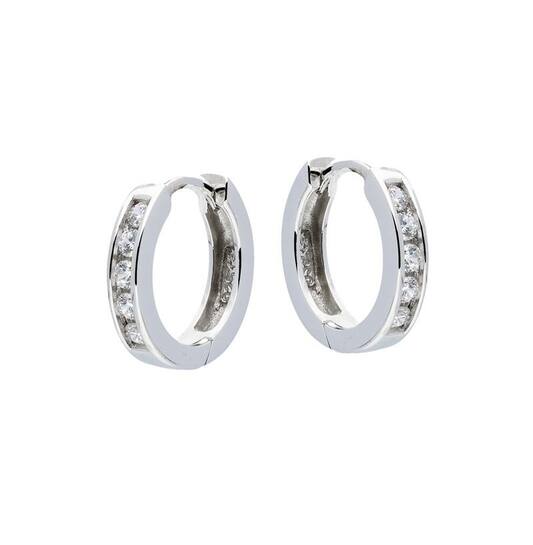 Zilveren oorringen met scharnier en zirconia, 2x14mm. 