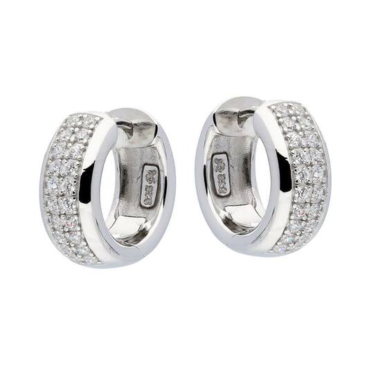 Zilveren oorringen met 2 rijen zirconia 17mm.
