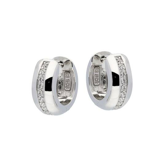 Zilveren oorringen met zirconia rij 6x14mm.