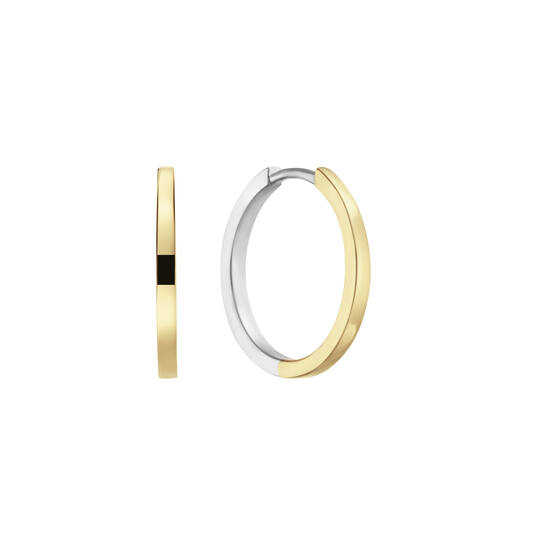 Zilveren massieve oorringen voor de helft verguld zodat ze in beide kleuren draagbaar zijn, 15x1.7mm.