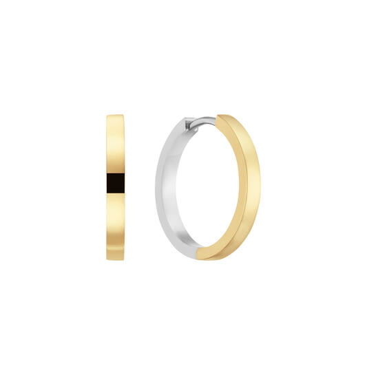 Zilveren massieve oorringen voor de helft verguld zodat ze in beide kleuren draagbaar zijn, 15x2.6mm.