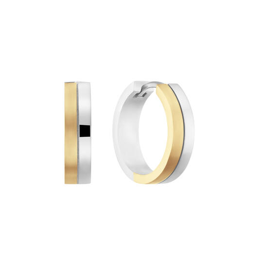 Zilveren massieve oorringen met 2 banen voor de helft verguld, 15x4.6mm.