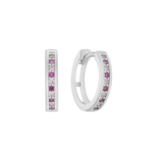 Zilveren oorringen met scharnier en zirconia 12mm. (roze-wit)