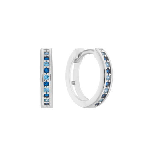 Zilveren oorringen met scharnier en zirconia 12mm. (licht- en donkerblauw)
