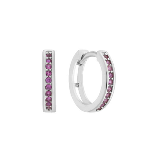 Zilveren oorringen met scharnier en zirconia 12mm. (donkerroze)