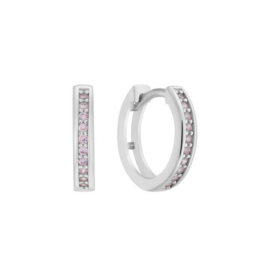 Zilveren oorringen met scharnier en zirconia 12mm. (lichtroze)