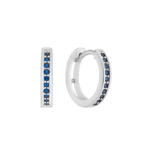 Zilveren oorringen met scharnier en zirconia 12mm. (donkerblauw)