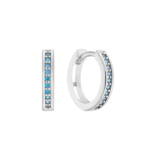 Zilveren oorringen met scharnier en zirconia 12mm. (lichtblauw)