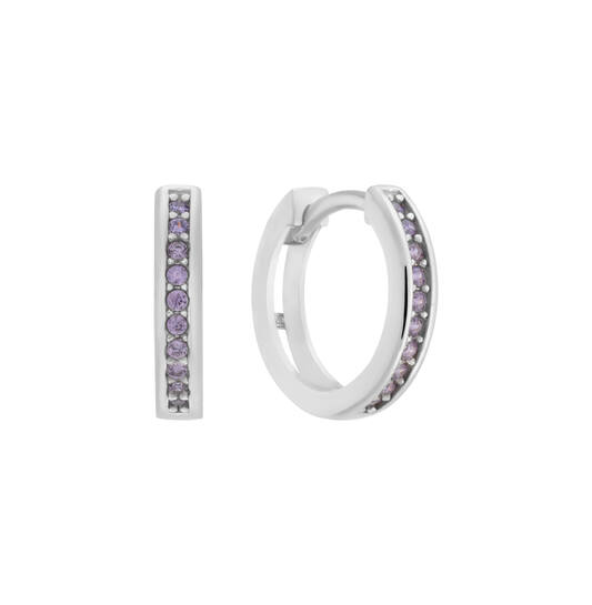 Zilveren oorringen met scharnier en zirconia 12mm. (paars)
