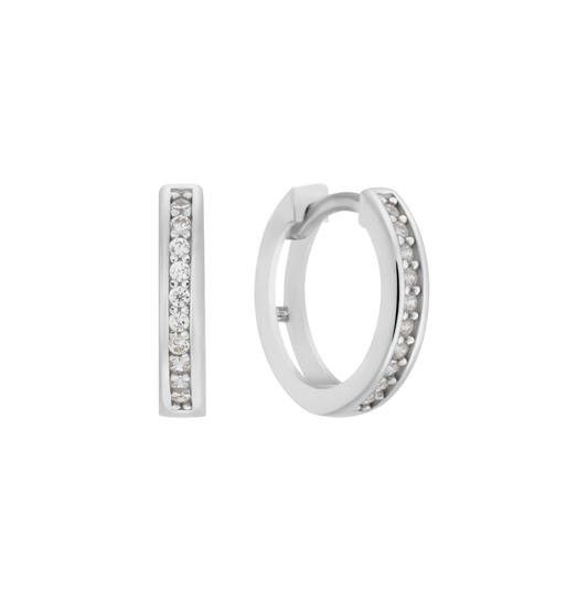 Zilveren oorringen met scharnier en zirconia 12mm. (wit)