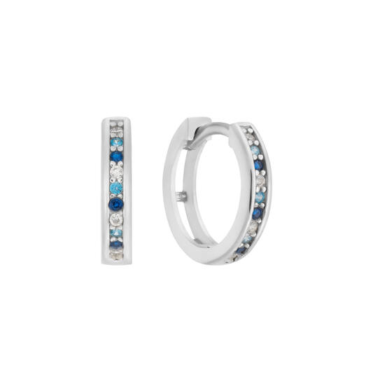 Zilveren oorringen met scharnier en zirconia 12mm. (licht- en donkerblauw-wit)