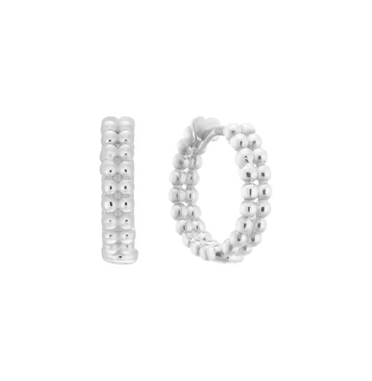 Zilveren massieve oorringen met een dubbele rij bolletjes, 11mm.