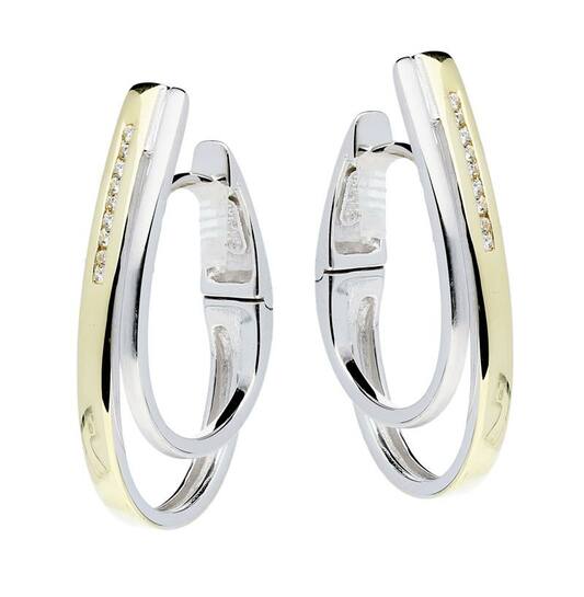 Zilveren deels vergulde Elegance oorringen met zirconia 