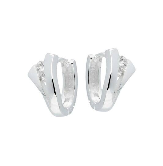 Zilveren oorringen met scharnier en zirconia, mat/glanzend