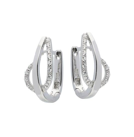 Zilveren Elegance oorringen klapcreolen met zirconia fantasie