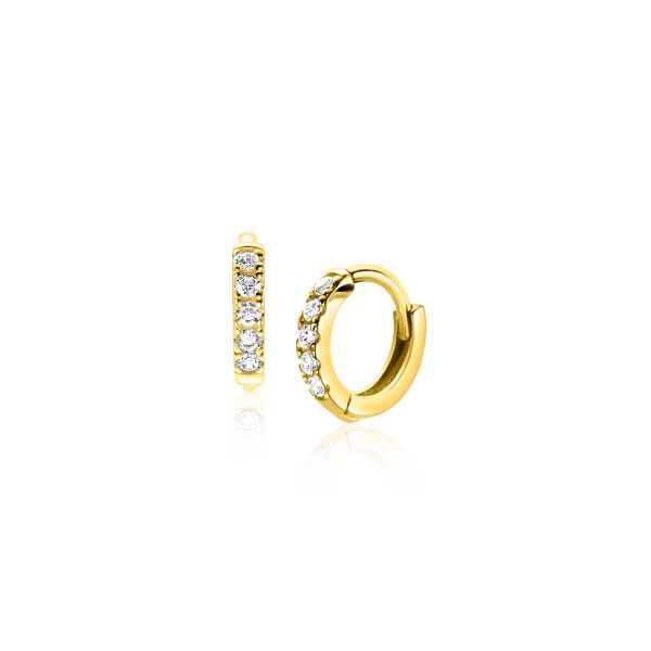 ZINZI Gold 14 krt gouden oorringen (8mm) mooi bezet met witte zirconia's en voorzien van een luxe scharniersluiting. De oorringen zijn 8mm lang en hebben een buisbreedte van 1,6mm. Vervaardigd van geheel 14 karaat goud (585).