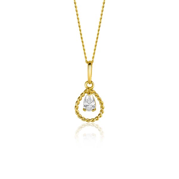 16mm ZINZI Gold 14 krt gouden hanger met open druppelvorm en peervormige witte zirconia ZGH478 (zonder collier)
