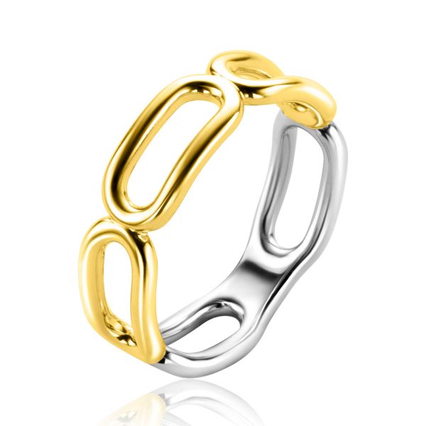 ZINZI gold plated zilveren brede ring met mooie grote ovale schakels (6mm breed). Vervaardigd van eerste gehalte zilver (925) en voorzien van een extra 14K geel vergulding.