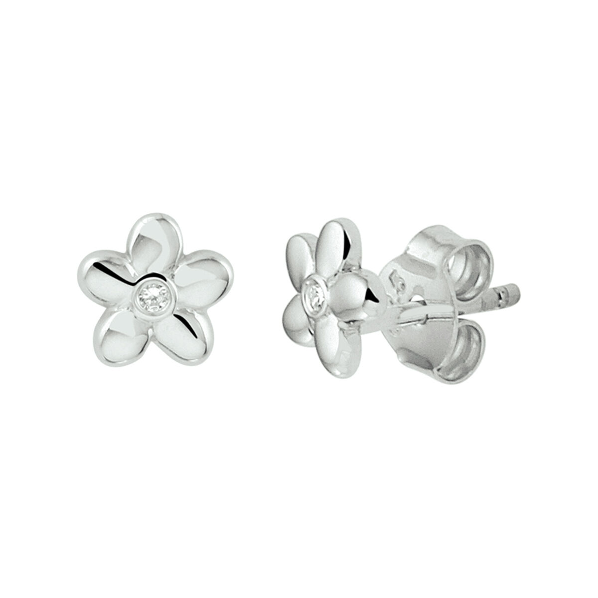 Gerhodineerd zilveren oorknoppen in de vorm van een bloem. Uitgevoerd met een schitterende zirkonia. Tip: Leuk om kado te geven! Zie je ze al stralen?