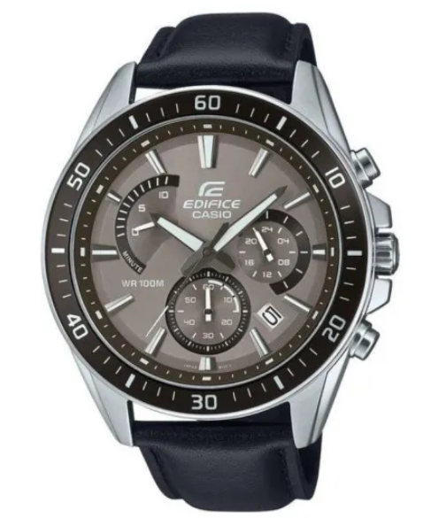 CASIO EDIFICE EFR-552L-5AVUEF CHRONO HERENHORLOGE.

RVS herenhorloge met stopwatch en zwart leren horlogeband.
De diameter van dit Edifice horloge is 47mm, kastdikte 12.3mm.
