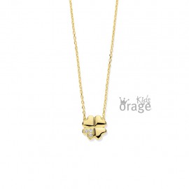 Vergulde ketting met hangertje klavertje 4 bezet met zirconium