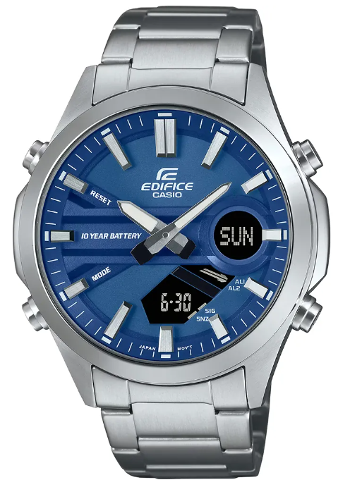 Dit Casio Edifice horloge heeft een kast gemaakt van Roestvrijstaal met een diameter van 46.9 mm en is voorzien van een metalen band. In de kast bevindt zich een Casio kwaliteitsuurwerk en is afgewerkt met Mineraalglas.