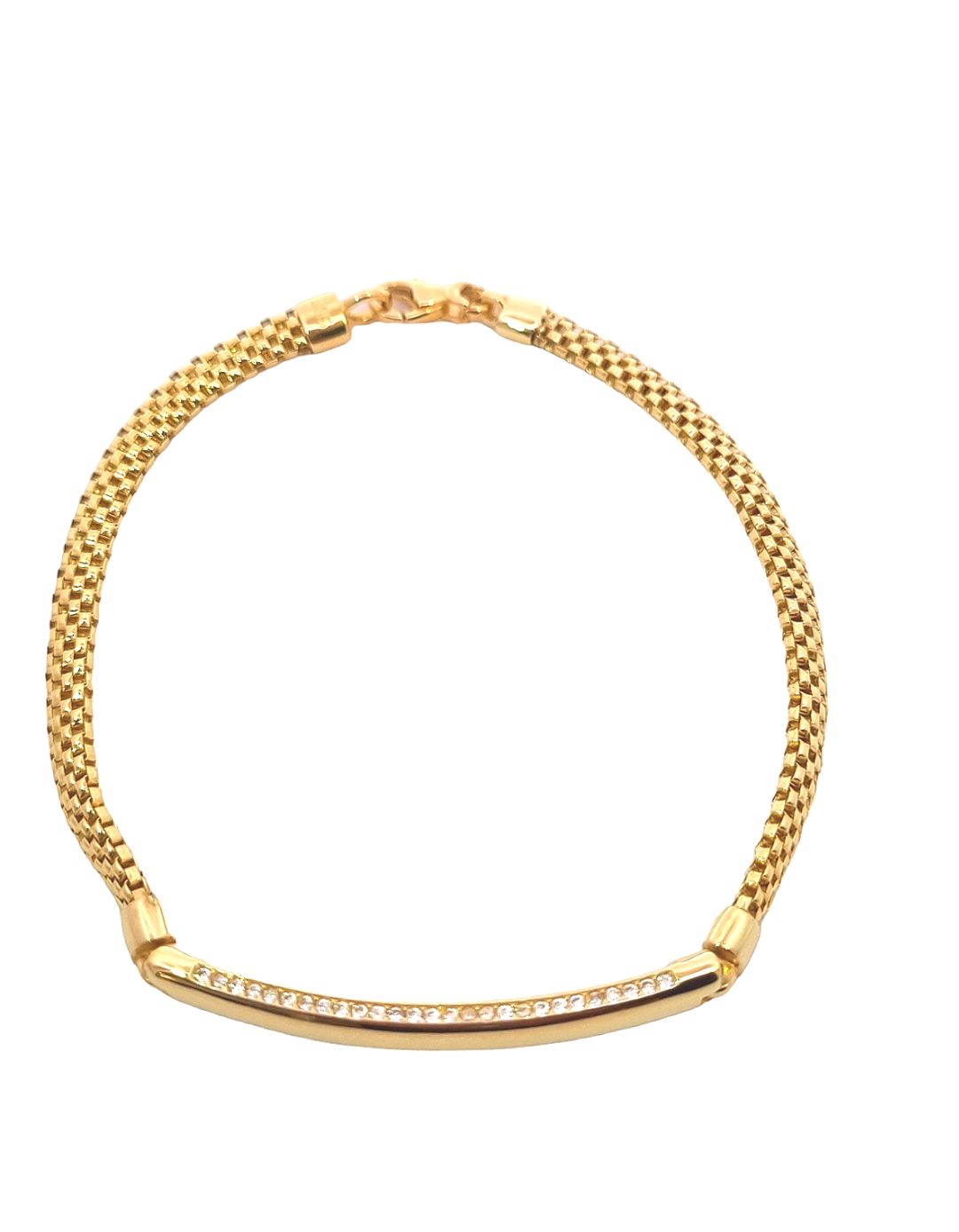 Deze armband van Louis Bros is vervaardigd uit 14 karaat geelgoud met zirkonia (7.70 gr).De armband heeft een lengte van 20 cm en een breedte van 3.5 mm. En een dikte van 2 mm. Deze tijdloze armband is stijlvol , eenvoudig en gemakkelijk te combineren .
