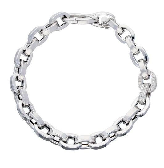 Zilverenn schakelarmband anker met zirconia, 19cm.