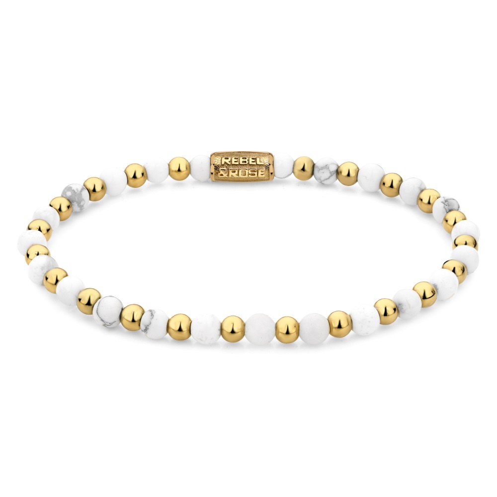 Rebel & Rose - Armband met Howliet en Gold plated balls, Small 16.5cm - RR-40113-G-S