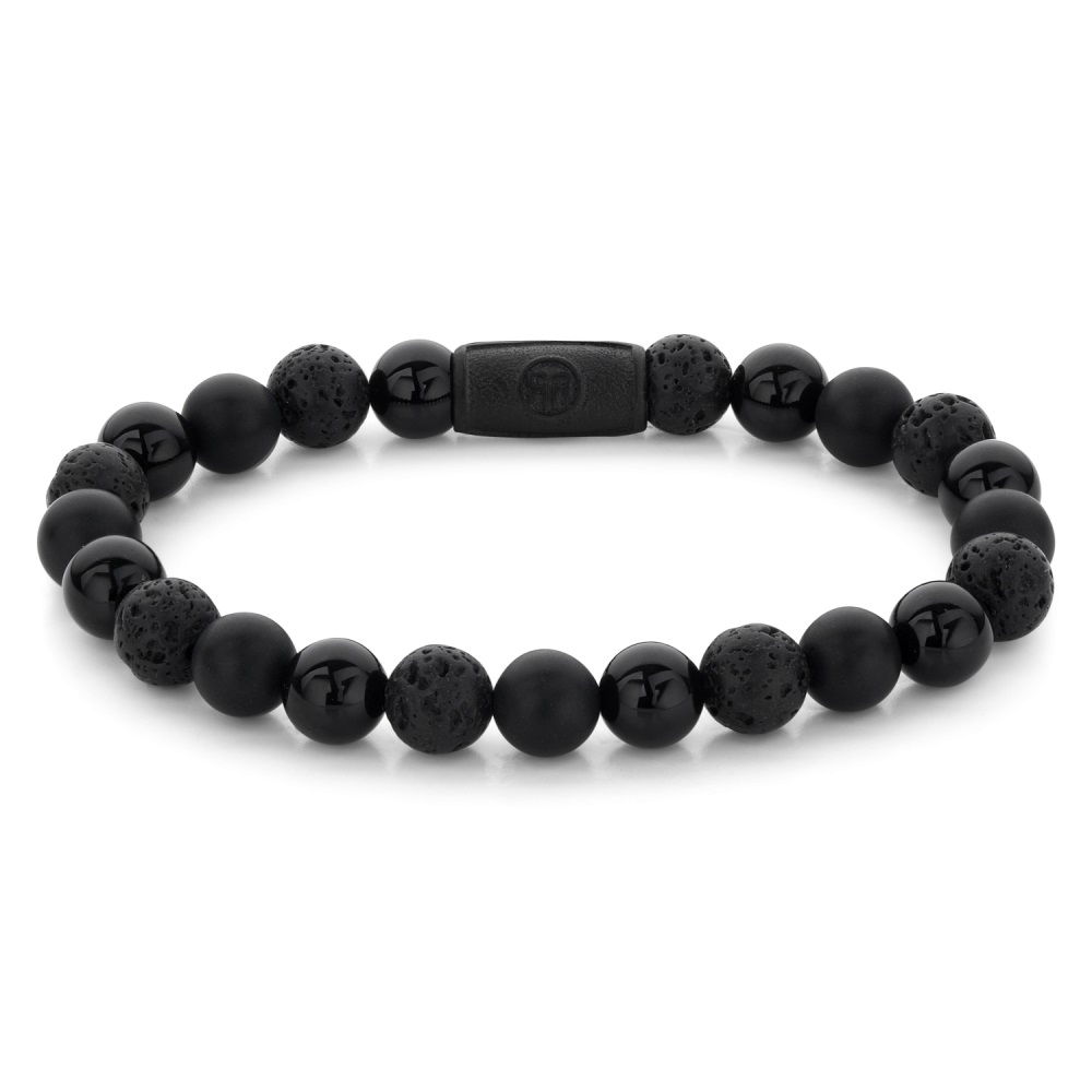 Rebel & Rose - Armband, Black Rocks all black, 8mm Large 19cm - RR-80073-B-L
