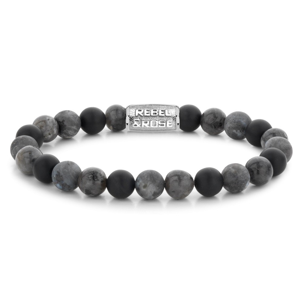 Rebel & Rose - Armband, Grey Rocks - 8mm Large 19cm - RR-80069-S-L