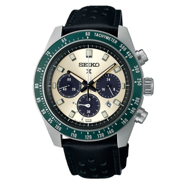De Prospex Speedtimer SSC943P1 is een stijlvolle polshorloge met een crème wijzerplaat en zwart leren bandje. Met een chronograaf functie, ronde roestvrijstalen kast, saffierglas en zonne-energie uurwerk, is hij waterbestendig tot 10 bar. Perfect voor dagelijks gebruik of formele gelegenheden. Draag hem met casual of zakelijke outfits voor een tijdloze uitstraling.