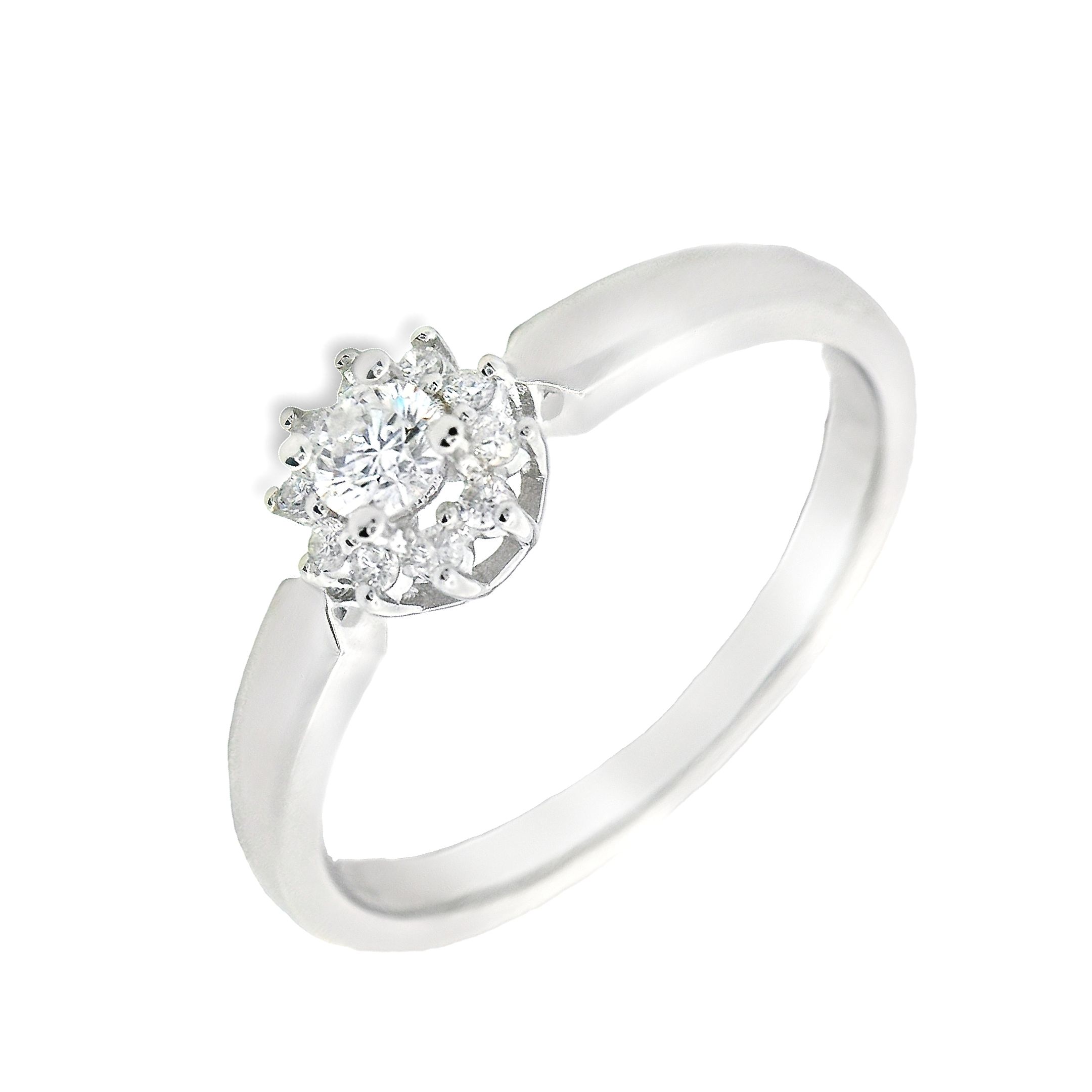 Deze ring van Louis Bros is vervaardigd uit 18 karaat witgoud (3. gr.) en is gezet met 11 briljant geslepen diamanten met een totaalgewicht van 0.16ct. De ring heeft een diameter van 6 mm, minimale breedte van 2.5 mm. en een hoogte van 2 mm.
Deze ring met een bloemvormige diamantsetting is een verfijnd en elegant sieraad. Het witgoud geeft de ring een moderne en frisse uitstraling, terwijl de centrale diamant, omringd door kleinere diamanten die samen een bloemenpatroon vormen, een unieke en romantische touch toevoegt. Deze schitterende ring symboliseert pure liefde en schoonheid, en is perfect voor speciale gelegenheden zoals verlovingen of jubilea. De combinatie van de duurzame 18-karaats witgouden band en de sprankelende diamanten maakt deze ring tot een tijdloos meesterwerk dat generaties lang gekoesterd zal worden.
De ring is verkrijgbaar in meerdere afmetingen.