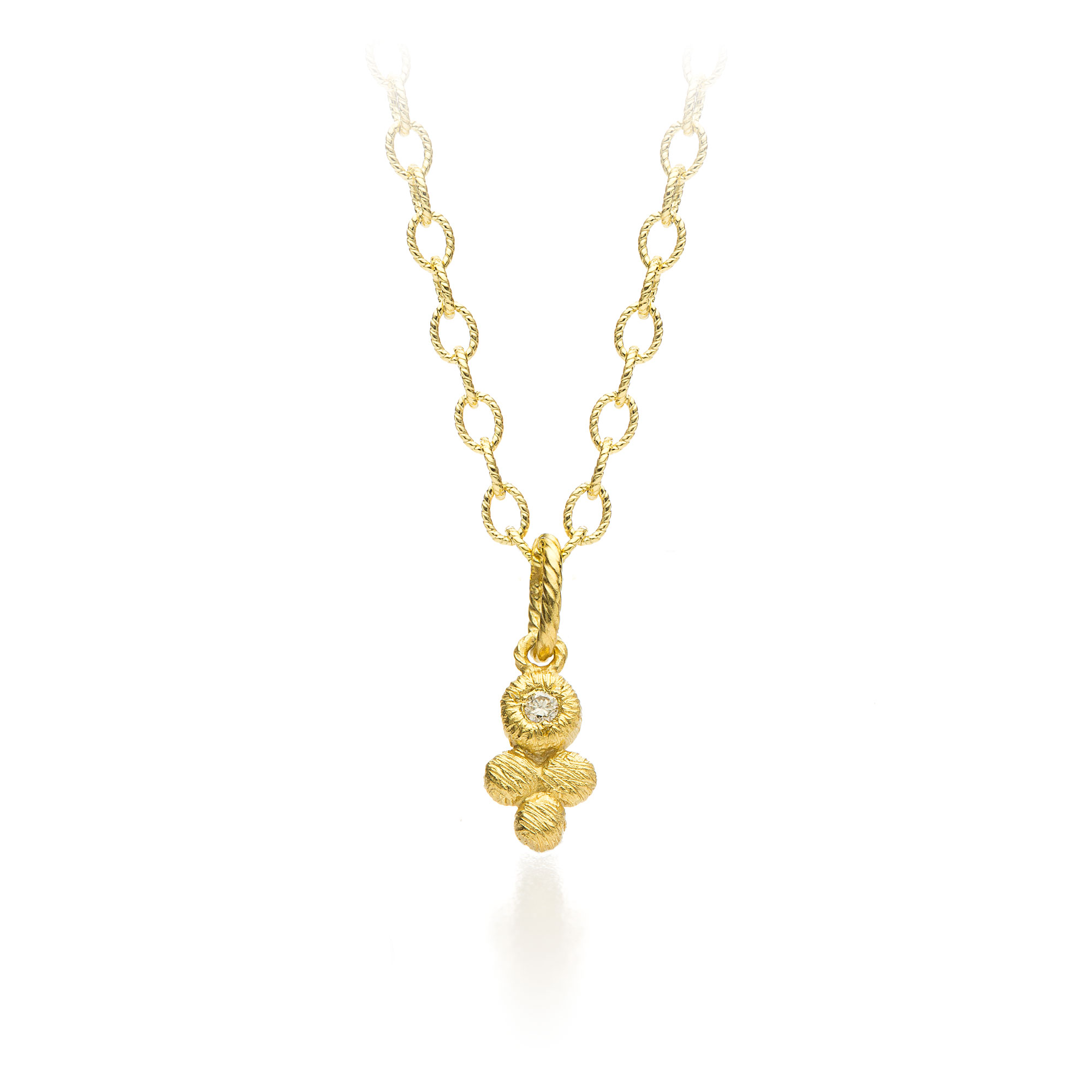 een 18 krt geelgouden hanger van brigitte adolph model kassiopeia met 2 champagne diamantjes briljant geslepen.