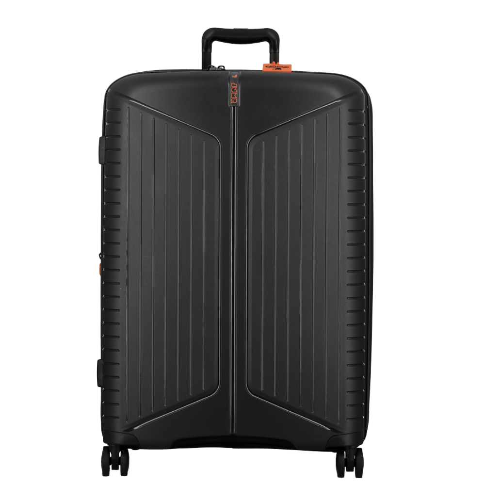 Deze lichte robuuste koffer is gemaakt van 100% ge&iuml;njecteerde polypropyleen en voorzien van een TSA combinatie slot.
Door een extra rits is de volume van de koffer met 20% te vergroten.
Vier sterke en geruisloze wielen maken de koffer compleet.

De koffer is voorzien van twee binnenvakken met ritssluiting. Teves extra rieen om de kleding o de plek te houden.

Iedere koffer is voorzien van een waszak (afmetingen 42 bij 34 cm), schoenenzak (36 x 30cm) cabine vloeistofzak (14 x 19 x 7cm). 
Verder voorzien van een siliconen naamlabel.

Afmetingen:
Hoogte 76cm x breed 51cm x diep 31/36cm

Inhoud 105-122 Liter

Gewicht 4400 gram
