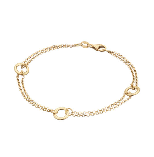14kt. gouden dubbele armband met cirkels, 19cm.