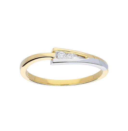 Bicolor gouden v-ring met 2 diamanten in totaal 0.05ct. (G-Si) op maat 58