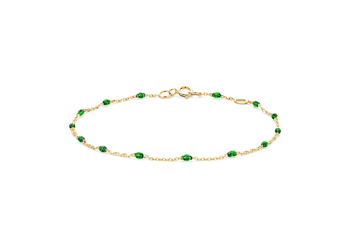 Geel gouden fantasie armband met groene stenen