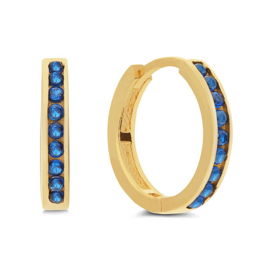 14kt. gouden creolen met saffier, 11mm.