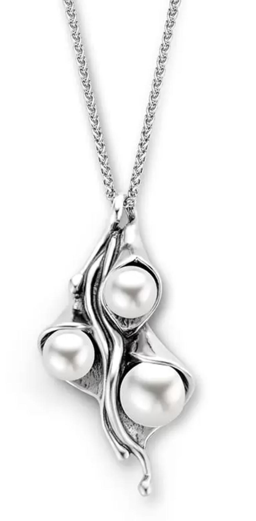 Stevige zilveren hanger met bloemen aan een ketting uit de Art Nouveau collectie van GL Timeless Classics.