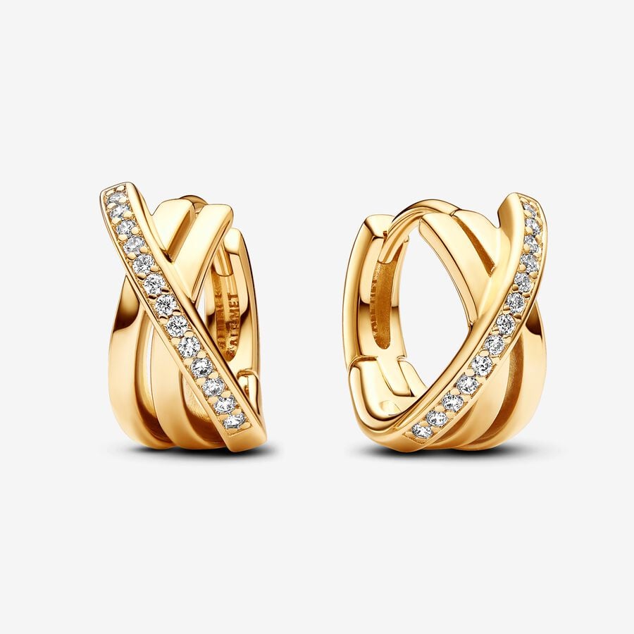  Gekruiste Pavé Oorringen, 14k gold plated