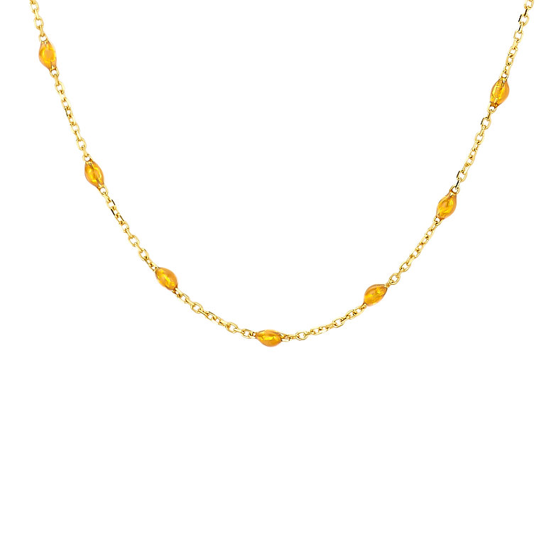 Blush - Geelgouden fantasie collier met oranje resin tussenstukjes, 42cm - 3162YRC